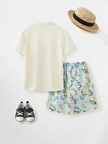 Joliand Joliand 2pcs Tween Boys Dolphin Beach Print Long Sleeve Swimsuit And Swim Trunks, Suitable For Beach, Casual, Daily, Travel, Party, Wedding, Picnic, Summer - Multicolor - View 2