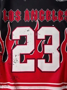 SHEIN 青少年男童休闲日常舒适数字印花图案圆领宽松套头长袖 T 恤 - 黑色 - 查看 4