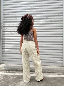 Coolane Kids Tween 女童春夏/街头风格条纹纹理白色宽松裤 - 彩色 - 查看 2