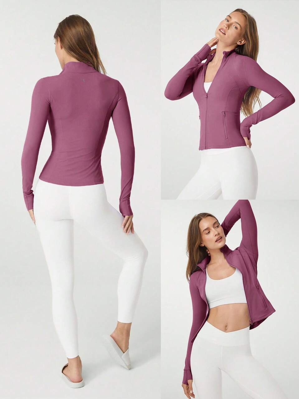 FeatherFit™ Slim-It Streamline Performance Secure Pockets Zip Up Long Sleeve Jacket Low Impact Yoga Pilates Daily Spring Summer