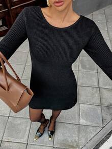 Pariaura Backless Lace-Up Women's Knitted Sweater Dress, Elegant Bowknot A-Line Knit Dress For Autumn/Winter - Black - View 6