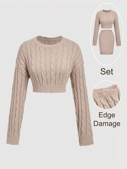 SHEIN MOD Maglione corto con scollo a ciuffo e trecce, in maglia, per l'autunno/inverno, maglione lavorato a maglia, jersey invernale da donna, maglione lavorato a maglia, autunno per donna, inverno per donna, uscire