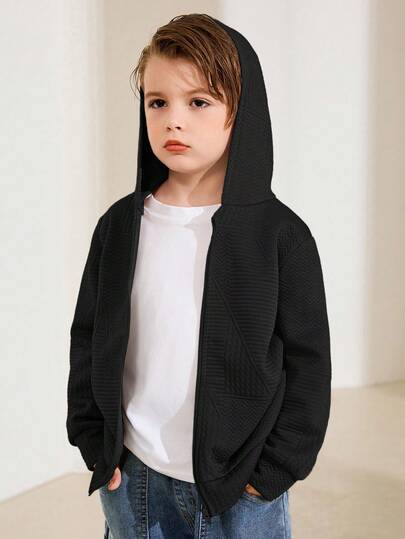 儿童/青少年男孩休闲日常百搭舒适拼接连帽长袖开衫夹克