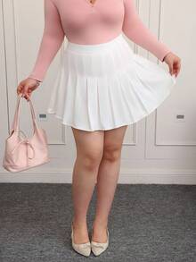 CovetEZ Plus Solid Women's Summer Pleated Skirt - White - View 3