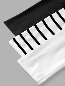 SHEIN Leap Crew Bộ 3 áo thun nữ tuổi teen dáng ôm, dễ phối đồ, màu đen, trắng, đen trắng kẻ sọc, tay dài, thích hợp cho mùa thu/đông, mặc nhiều lớp, ấm áp trong mùa thu. - Nhiều màu - Xem 6