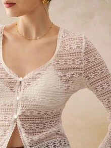 Cévolie 女式夏季度假透明前扣长袖衬衫 - 白色 - 查看 6