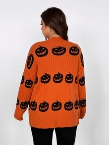 SHEIN PETITE CURVE Halloween Plus Size Cardigans Winter Fall Autumn - Multicolor - View 2