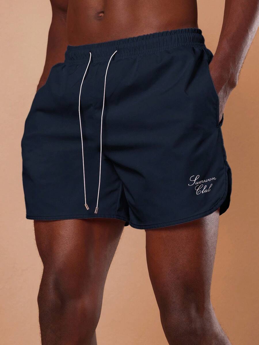 SUMWON Summer Beach Shorts Swimming Trunks Regular Fit Curved Hem Drawstring Elastic Waist Vacation Holiday Pool Swimwear Beachwear Shorts