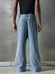 NEON BLANC Men's Pocketed Blue Fashion Rhinestone Embellished Flared Leg Jeans - Blue - View 4