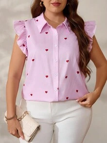 EMERY ROSE Blusa de mujer talla grande con estampado de corazones a rayas, para verano - Multicolor - Ver 3