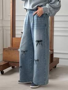 DAZY Tween Girl Bow Print Denim Jeans Fall, Winter