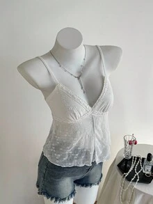 Comfortcana 女士优雅浪漫白色刺绣吊带背心