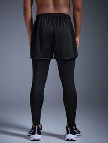 Pantalones cortos deportivos para hombre DRIFTMERE, malla transpirable, mallas de compresión de alto soporte, absorción de sudor con bolsillo para teléfono, adecuados para correr al aire libre, gimnasio - Negro - Ver 3
