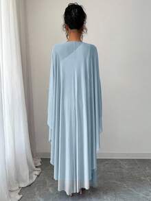 Elenzga Bộ váy len dệt kim Jacquard kiểu Pháp thanh lịch có khóa kim loại và khăn choàng, thiết kế độc đáo, phong cách nữ thần sang trọng, sang trọng, xuân/hè - Màu xanh lam - Xem 2