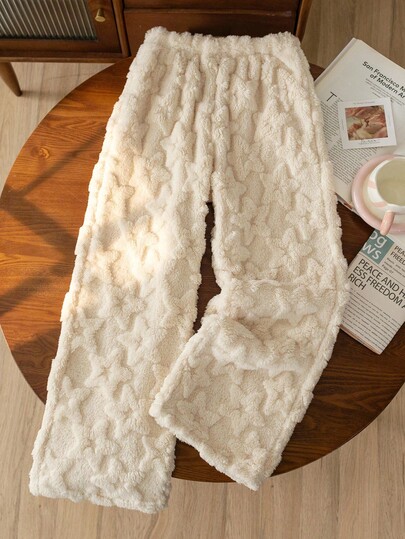 Sparklyn 1pc Girls Plus Thick Coral Fleece Star Print Loose Pants, Suitable For Home, Outdoor, Daily Wear, Autumn/Winter Fall