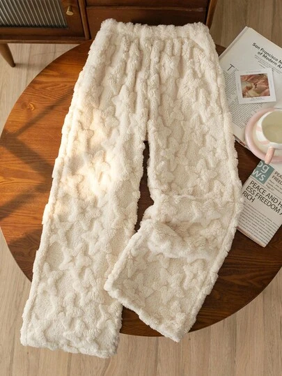 Sparklyn 1pc Girls Plus Thick Coral Fleece Star Print Loose Pants, Suitable For Home, Outdoor, Daily Wear, Autumn/Winter Fall