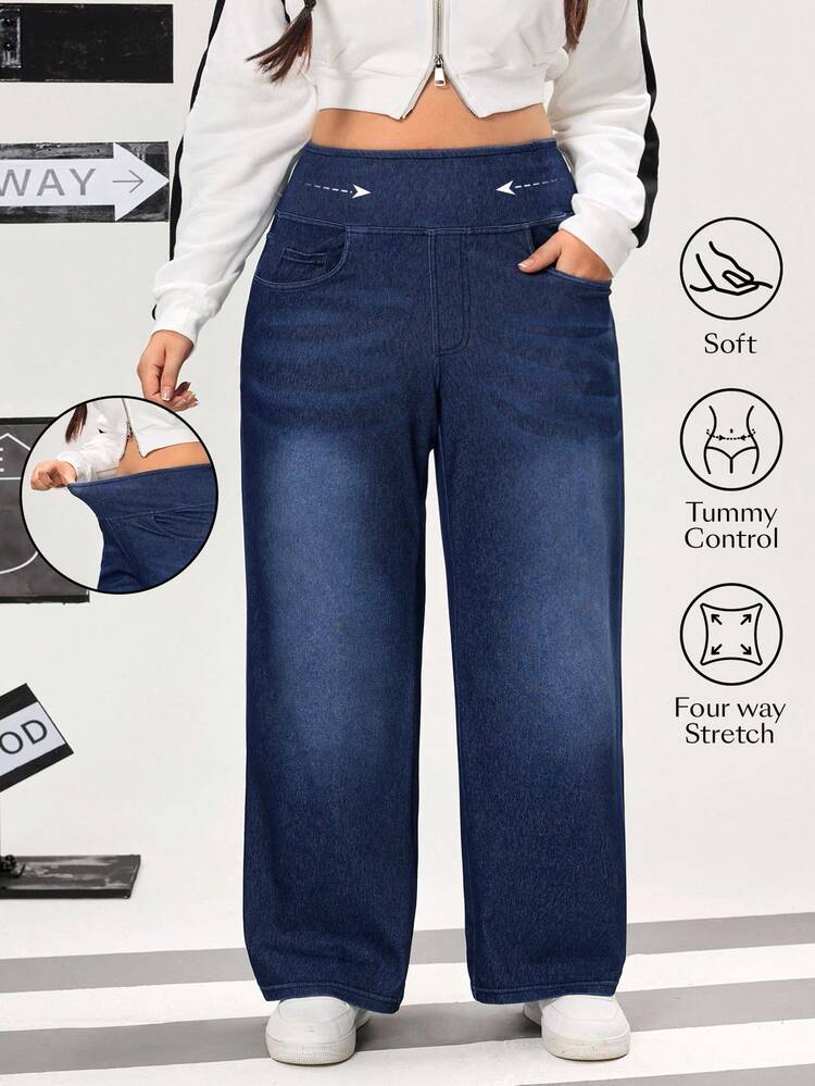 Flexra Jeans casuales de talla grande para mujer, pierna recta y holgada - Azul - Añade 1
