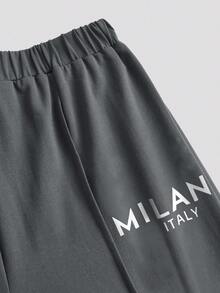 SHEIN Girlism Teen Girls 2 Pieces Casual Outfit - Loose Fit Crew Neck Knit Top With Graphic Print And Relaxed Fit Shorts, Suitable For Everyday Wear, Back-To-School, Holidays, Family Outdoor Activities, Spring Picnics And Various Occasions - Grey - View 7