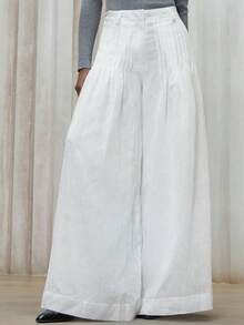 Aveloria Modichic Elegant Pleated Relaxed Wide Leg Women Pants, Comfortable For Vacation - White - View 4