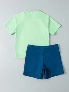 Traje De Baño De Playa De Mangas Raglán Para Niño Adolescente Con Bloque De Color - Multicolor - Ver 2