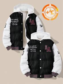 男童冬季夹克新款加厚棒球款外套，适合大童秋冬加厚保暖外套 - 黑色 - 查看 1