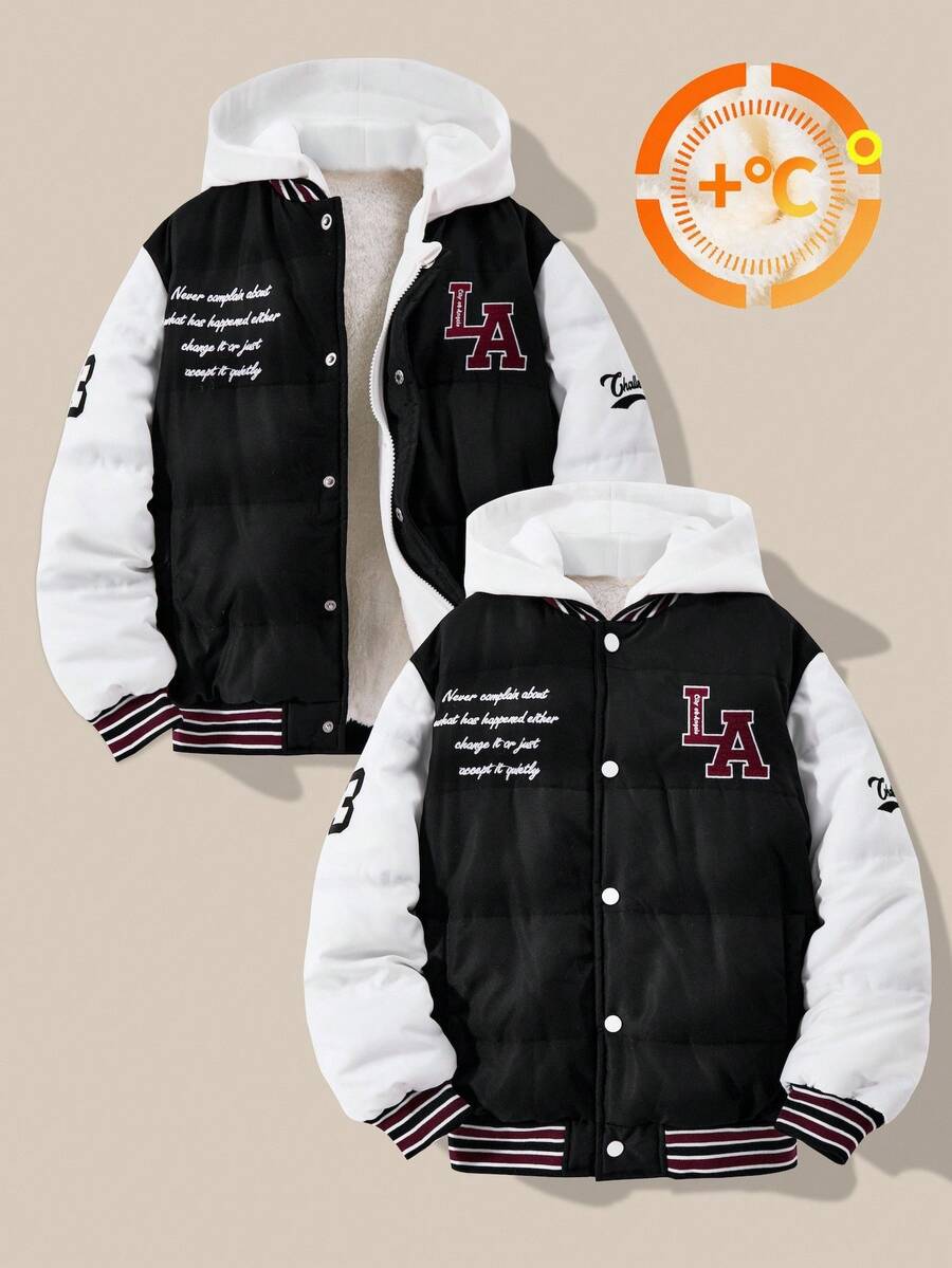 男童冬季夹克新款加厚棒球款外套，适合大童秋冬加厚保暖外套 - 黑色 - 查看 1