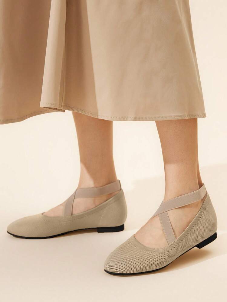 CUCCOO BASICS Zapatos planos de punto con punta de almendra, zapatos planos de mujer minimalistas, cómodos y transpirables con banda elástica cruzada, versátiles para vacaciones, uso casual y trayectos