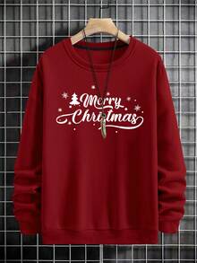 SHEIN Cottnline Cotton Men 1pc Christmas Print Drop Shoulder Sweatshirt - Red - View 3