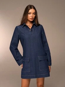 Avantive Vestidos para ocasiones como otoño e invierno, Halloween, Navidad, Año Nuevo, salir, graduación, baile de graduación, elegante, formal, lujoso, elegante, casual de negocios, cumpleaños/oficina, concierto country, club, sexy, western, ropa de trabajo, ropa urbana, vintage, festival, cóctel, rave, baile de graduación, Hawái, aeropuerto, divertido, básico, brunch, estilo de los 2000, ajustado, estilo old money, iglesia, homecoming, elegante, fiesta, modesto, cita nocturna, azul desgastado, manga larga, vestido mini de mezclilla azul - Azul - Ver 3
