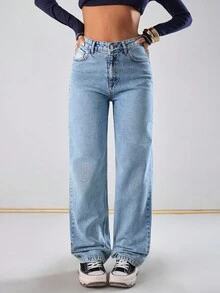 EURMUSE Women's Light Color Mid Waist Casual Denim Style - Medium Wash - View 6