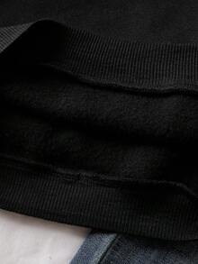 秋季少女休闲贴花圆领宽松运动衫 - 黑色 - 查看 6