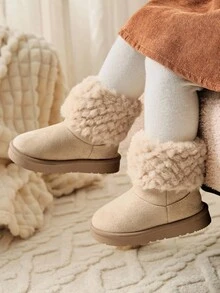 Cozy Pixies 1 双女婴米色仿皮草平底舒适保暖内衬高帮靴，适合冬季日常穿着 - 米色 - 查看 2