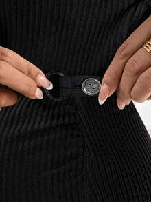 SHEIN 孕妇纯色圆领短袖上衣和裙子两件套 - 黑色 - 查看 6