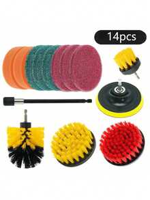 SHEIN 3/14/22 件电动洗涤器套件，带洗涤垫和海绵清洁套装 - 强力电动钻刷，用于深度清洁（配件颜色可能因批次而异）