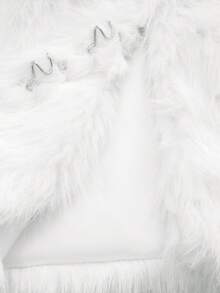 SHEIN PETITE 秋冬款纯色钩眼襟毛绒大衣 - 白色 - 查看 8