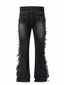 ROMWE MEN Street Life Men's Pocket Design Frayed Flared Casual Jeans