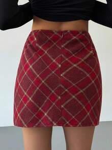Aloruh 女士百搭百搭万圣节和圣诞节红色格子优雅A字迷你裙 - 紅色 - 查看 2