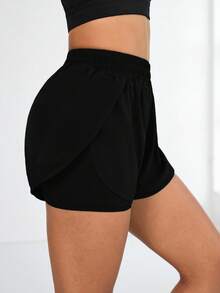 Eassivo Eassivo 女式纯色二合一休闲运动短裤（带口袋） - 黑色 - 查看 6