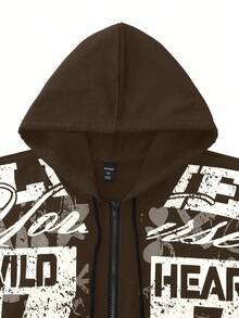 ROMWE MEN Street Life 男士长袖街头风格复古印花运动衫，秋季 - 咖啡棕 - 查看 3