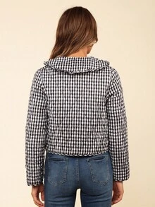 Coeurva 女士度假编织格子领系腰带前长袖宽松棉服外套、冬季女装、女士夹克、保暖、冬季女外套