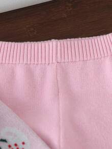 SHEIN Strawberry Blossom: Baby Girls' Cardigan Sweater Set. Strawberry Jacquard, Ruffle Hem And Neckline Design, And Cardigan Style, Cute And Fashionable For Baby Girls Fall Winter - Multicolor - View 4