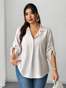 Elenzga Chemise décontractée à rayures abricot grande taille, polyvalente, à la mode et élégante