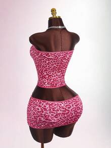 Amplova Bộ 2 món áo bandeau và chân váy mini họa tiết da báo thời trang gợi cảm dành cho nữ, mùa hè - Nhiều màu - Xem 14