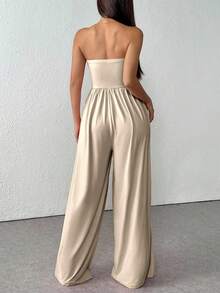 Flirla 休闲百褶宽松连体裤，四季皆宜 - 杏色 - 查看 2