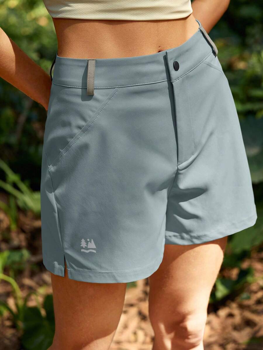 In My Nature Quần short nữ màu trơn, cài nút, kiểu dáng thường ngày, đa năng, thích hợp cho hoạt động ngoài trời. - Màu xanh nhạt - Xem 1