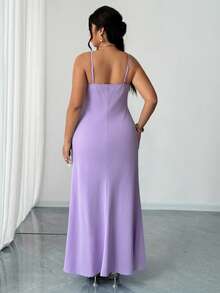 Elenzga Plus Size Women's Elegant Romantic Party Sleeveless Cinched Waist 3D Floral Decor V-Neck Maxi Dress - Purple - View 2