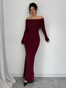 Selianne Váy len dài trễ vai ôm sát viền đuôi cá thời trang, thoải mái với chất liệu len, phù hợp cho mùa xuân, thu và đông - Màu Đỏ Sâu - Xem 8