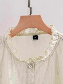 SHEIN Clasi Áo sơ mi dệt dáng rộng, đơn giản và thời trang dành cho nữ đi làm vào mùa thu - Màu be - Xem 3