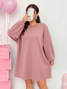 SHEIN EZwear Váy đen dáng rộng hở vai cỡ lớn dành cho nữ - Bụi hồng - Xem 1