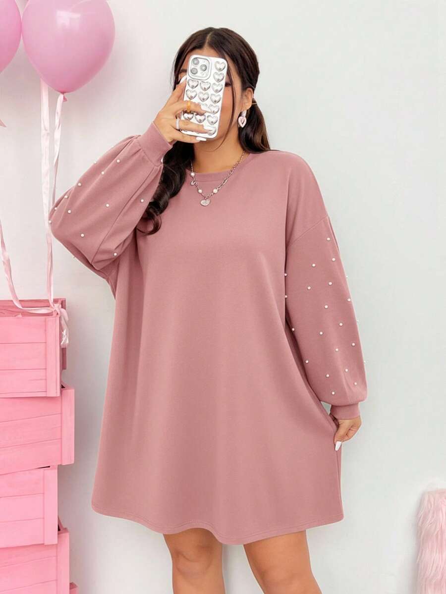 SHEIN EZwear Váy đen dáng rộng hở vai cỡ lớn dành cho nữ - Bụi hồng - Xem 1